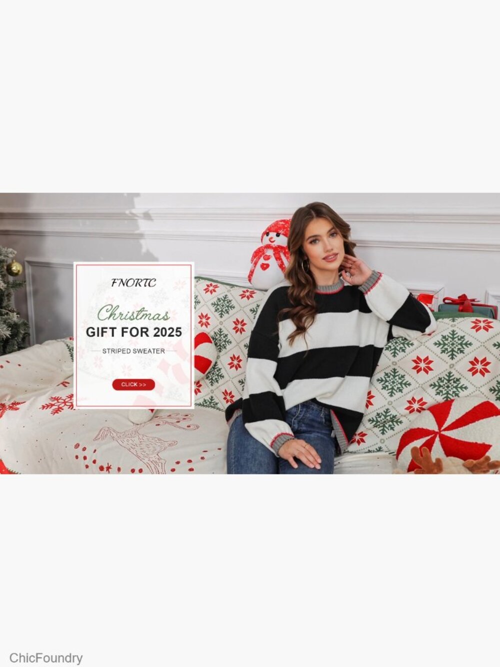 Chunky Knit Striped Sweater Oversized Pullover Long Sleeve Crew Neck - Picture 7 of 7